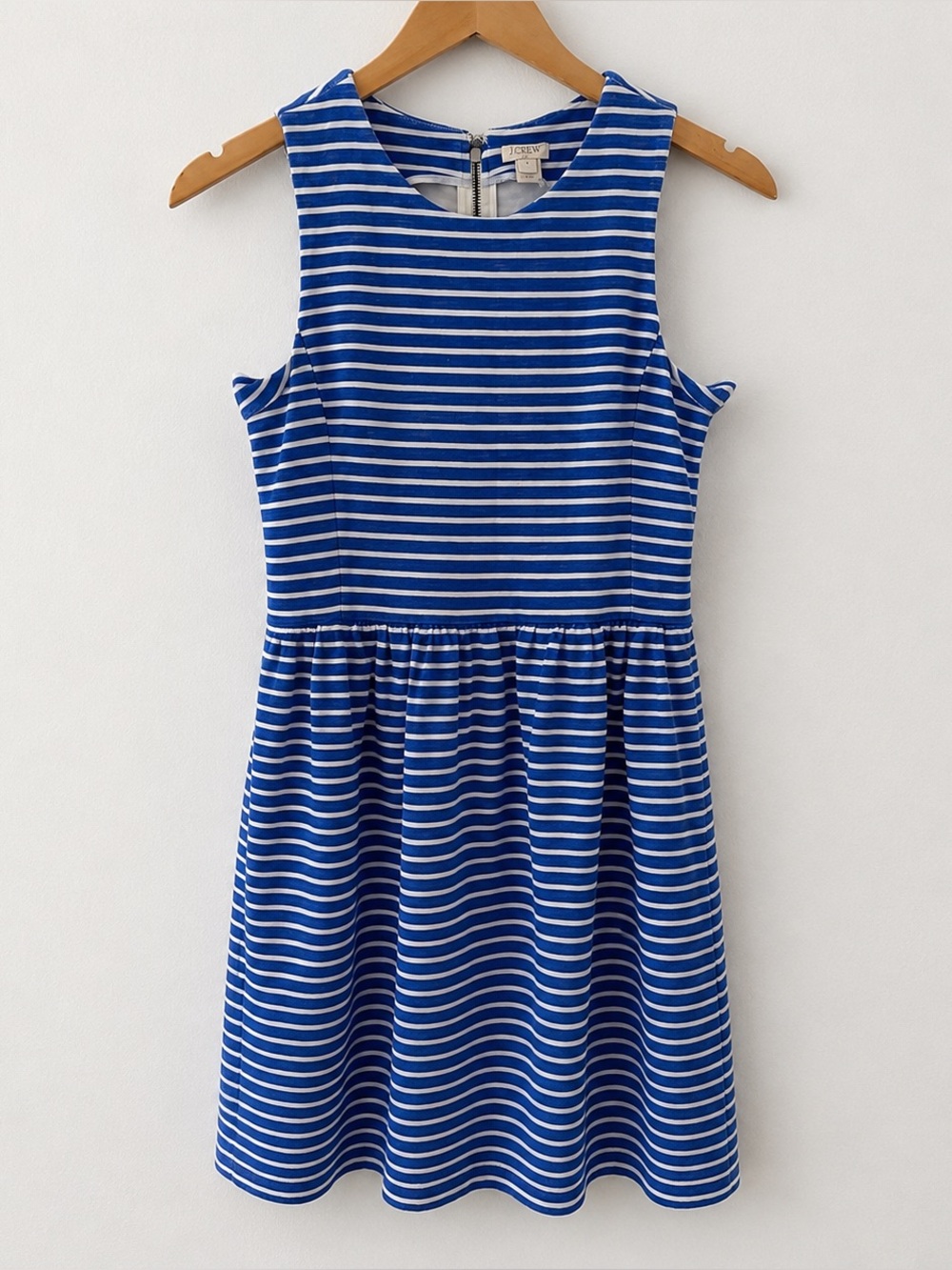 .Crew Blue White Striped Fit Flare Dress Sleeveless Pockets Size Small Nautical